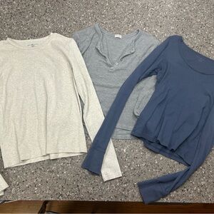 Brandy Melville Long Sleeve Top Bundle- Cream, Gray, Blue